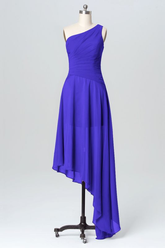 Fall Chiffon Asymmetrical One Shoulder Bridesmaid Dresses UK with Ruffles