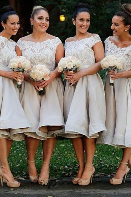 Modest Lace Off the Shoulder Tea Length Summer Bridesmaid Dress