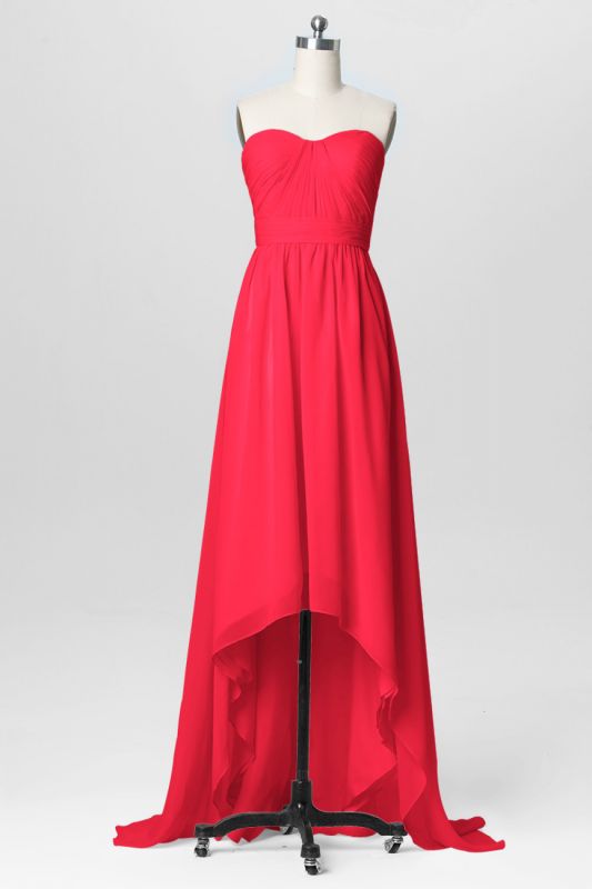 Fall Chiffon Asymmetrical Sweetheart Strapless Bridesmaid Dresses UK with Ruffles