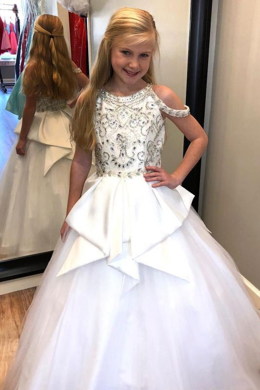 Flower Girls Modest Beading Formal Dresses | Floor Length Wedding Party Dresses