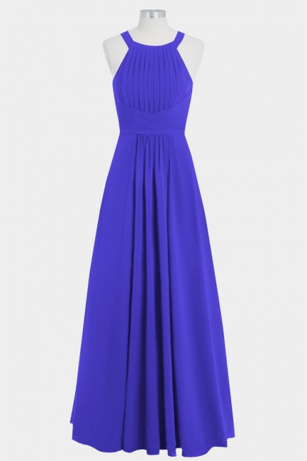 Fall Chiffon Round Neck Hollow out Floor Length Bridesmaid Dresses UK with Ruffles