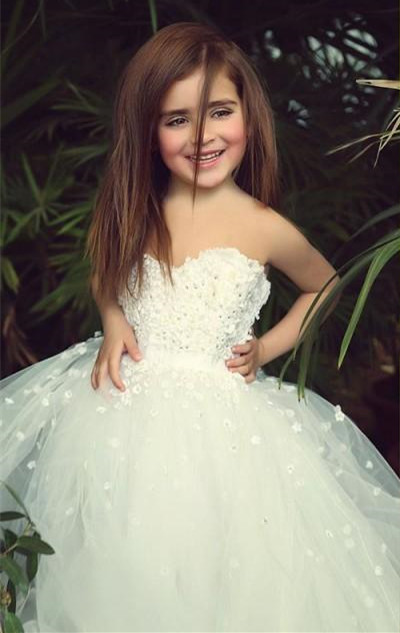 Cute White Sweetheart Lace UK Flower Girl Dress Cute Tulle Long Sleeveless Dresses for Girls BA5056
