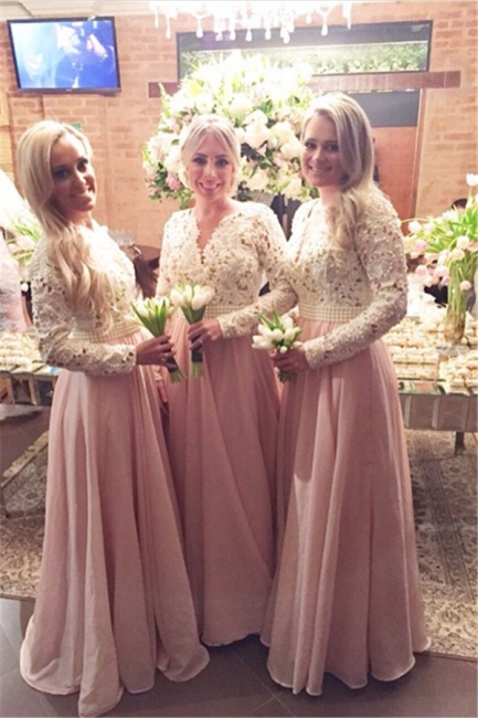 New Arrival Winter Lace Bridesmaid Dresses UK V-Neck Beaded Maid of Honor Dresses