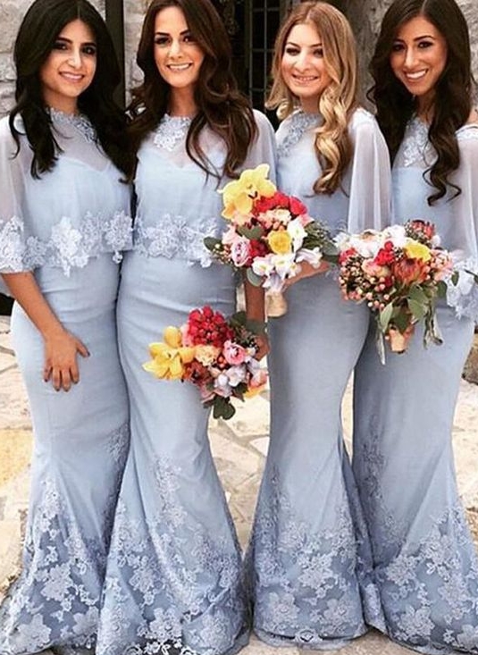 Elegant Butterfly Sleeves Bridesmaid Dresses UK | Lace Appliques Sexy Trumpt Wedding Party Dresses