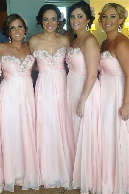 Sweetheart Pink Bridesmaid Dresses UK Beads Flowers Appliques Chiffon Cheap Maid of Honor Dress