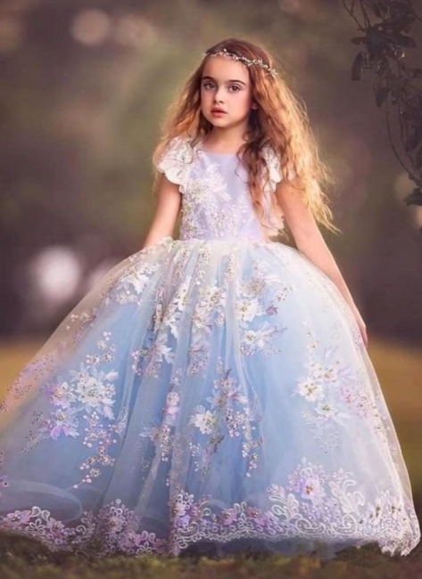 Fairy Puffy UK Flower Girl Dress | Short Sleeves Puffy Girl Formal Dress