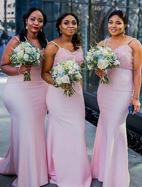Column Spaghetti Straps Pink Bridesmaid Dresses UK | Cheap Long Spring Maid of Honor Dresses