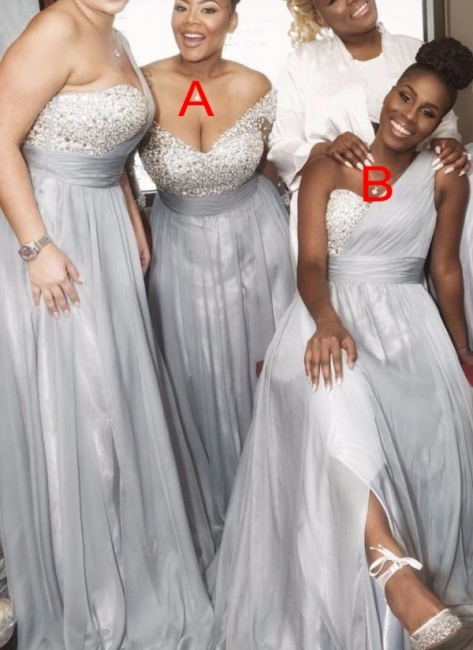 New Silver Beading Bridesmaid Dresses UK | One Shoulder Summer Maid of the Honor Dress