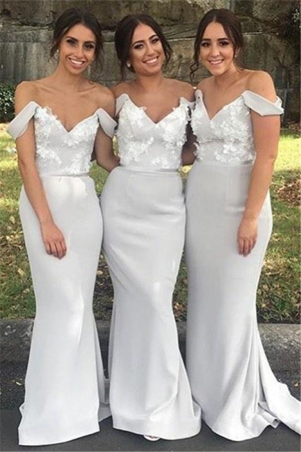 Off the Shoulder Sexy Trumpt Bridesmaid Dresses UK | Simple Appliques Long Evening Dress