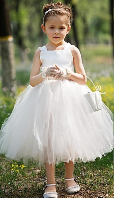 Tea Length Puffy Baby UK Flower Girl Dresses Cute Tulle Sleeveless Children Gowns