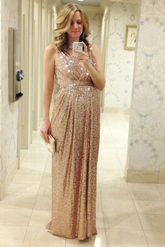 Empire V-Neck Sequins Long Maternity Bridesmaid Dress New Trendy Cheap Bridesmaid Dress BO6869