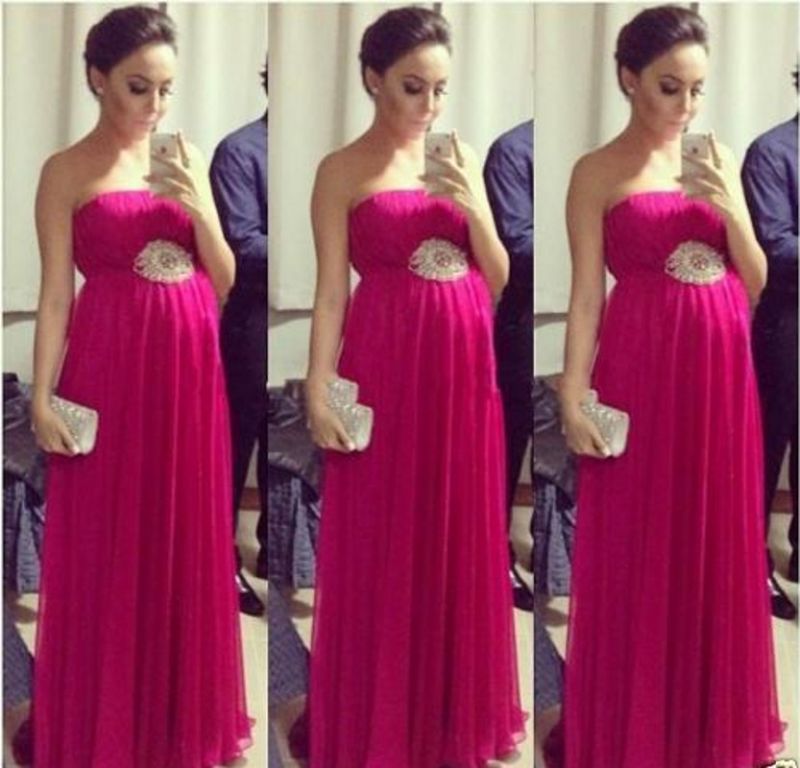 Empire Chiffon Long Strapless Sleeveless Simple Pregnant Bridesmaid Dress