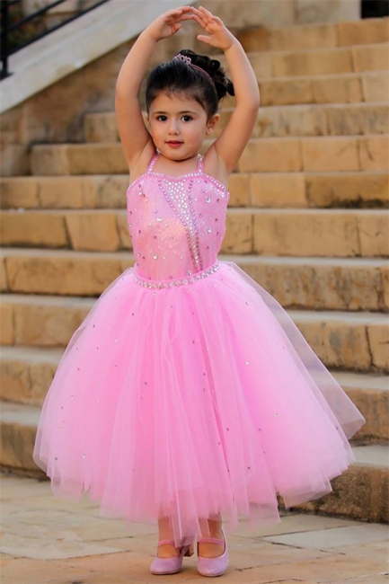 Pretty Pink Crystal UK Flower Girl Dresses | Open Back Pageant Dress with Detachbale Skirt