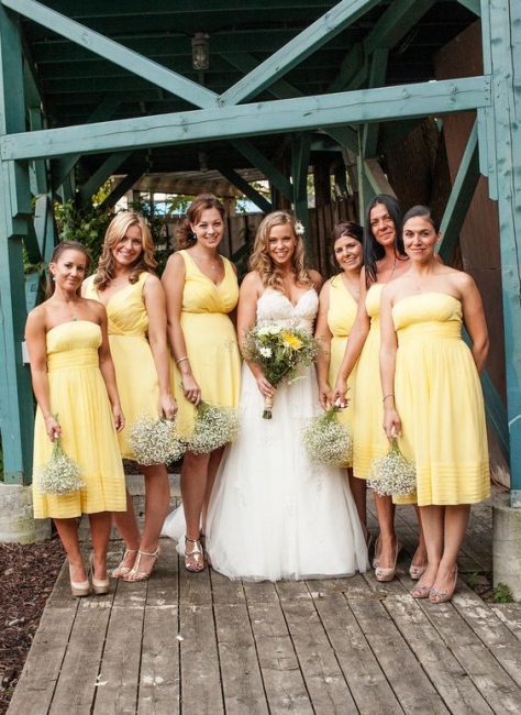 Cheap Straps Or Strapless Yellow Short Bridesmaid Dresses UK