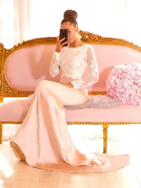 Elegant Lace Sexy Trumpt Bridesmaid Dresses UK | Jewel Winter Evening Dresses