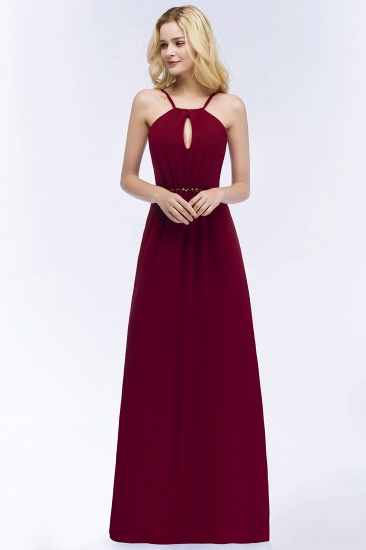 Summer Keyhole Neckline Spaghetti Bridesmaid Dresses UK with Beading Sash_3