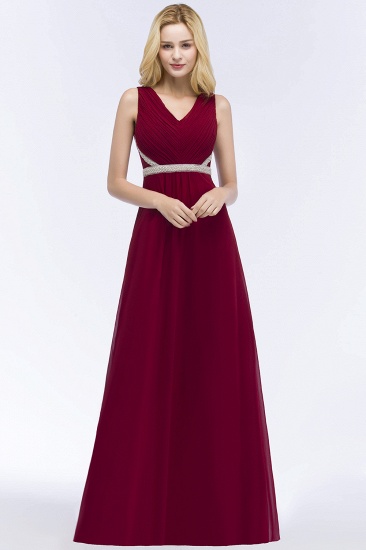 Summer Long Sleeveless V-neck Ruffled Chiffon Bridesmaid Dresses UK with Beading Sash_6