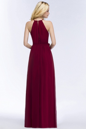 Summer Halter Floor Length Burgundy Bridesmaid Dresses UK with Bow Sash_10