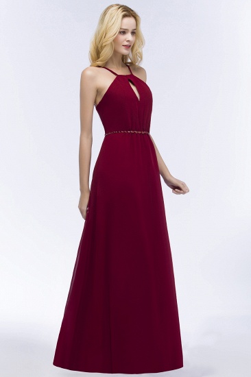 Summer Keyhole Neckline Spaghetti Bridesmaid Dresses UK with Beading Sash_7