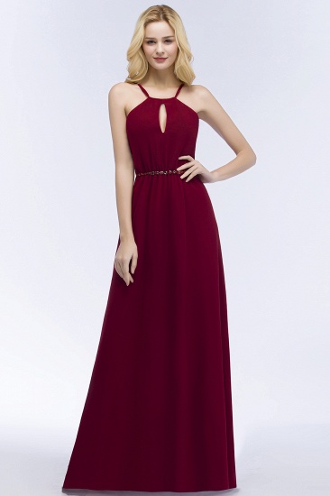 Summer Keyhole Neckline Spaghetti Bridesmaid Dresses UK with Beading Sash_6