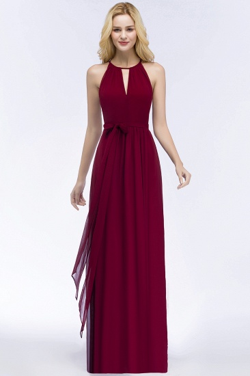 Summer Halter Floor Length Burgundy Bridesmaid Dresses UK with Bow Sash_14