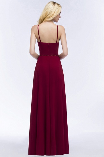 Summer Keyhole Neckline Spaghetti Bridesmaid Dresses UK with Beading Sash_4