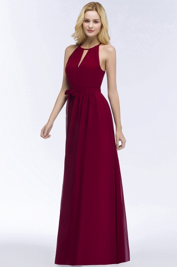 Summer Halter Floor Length Burgundy Bridesmaid Dresses UK with Bow Sash_11