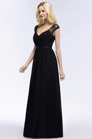 Summer V-neck Floor Length Lace Chiffon Bridesmaid Dresses UK with Sash_12