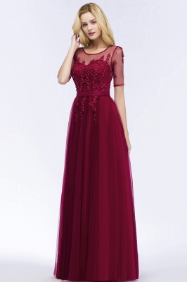 Summer Floor Length Appliques Tulle Bridesmaid Dresses UK with Sleeves_7