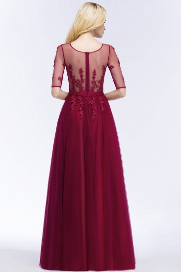Summer Floor Length Appliques Tulle Bridesmaid Dresses UK with Sleeves_5