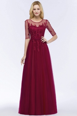 Summer Floor Length Appliques Tulle Bridesmaid Dresses UK with Sleeves_9