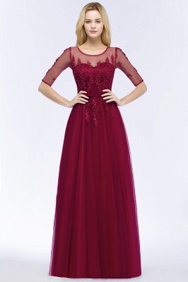 Summer Floor Length Appliques Tulle Bridesmaid Dresses UK with Sleeves_3
