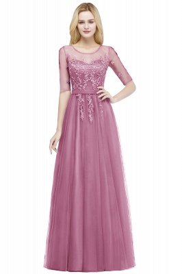 Summer Floor Length Appliques Tulle Bridesmaid Dresses UK with Sleeves_2
