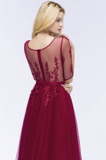 Summer Floor Length Appliques Tulle Bridesmaid Dresses UK with Sleeves_11