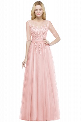 Summer Floor Length Appliques Tulle Bridesmaid Dresses UK with Sleeves_1