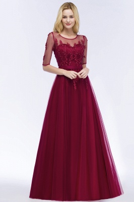 Summer Floor Length Appliques Tulle Bridesmaid Dresses UK with Sleeves_8