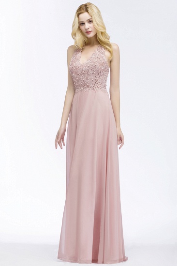 Summer V-neck Sleeveless Long Appliques Chiffon Bridesmaid Dresses UK_7