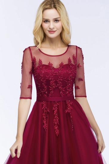 Summer Floor Length Appliques Tulle Bridesmaid Dresses UK with Sleeves_10