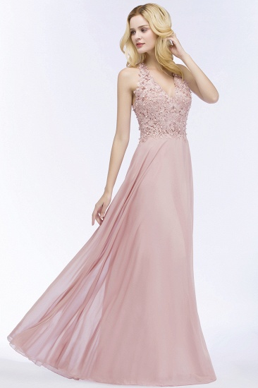 Summer V-neck Sleeveless Long Appliques Chiffon Bridesmaid Dresses UK_12