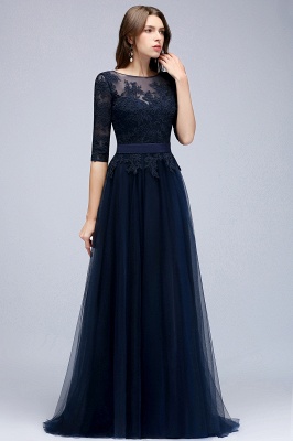 Elegant Summer Half-Sleeves Lace Appliques Dark Navy Bridesmaid Dresses UK_4