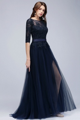 Elegant Summer Half-Sleeves Lace Appliques Dark Navy Bridesmaid Dresses UK_3