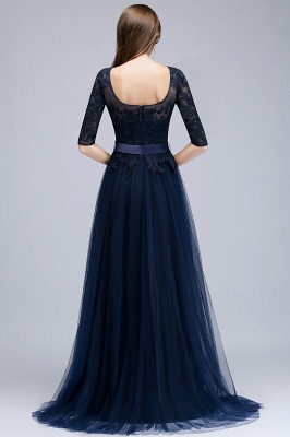 Elegant Summer Half-Sleeves Lace Appliques Dark Navy Bridesmaid Dresses UK_2