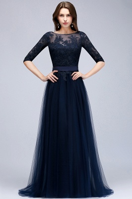 Elegant Summer Half-Sleeves Lace Appliques Dark Navy Bridesmaid Dresses UK_1