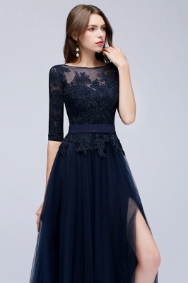 Elegant Summer Half-Sleeves Lace Appliques Dark Navy Bridesmaid Dresses UK_5