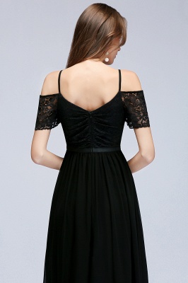 Summer Long Spaghetti V-neck Black Lace Chiffon Bridesmaid Dresses UK_8
