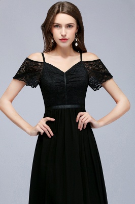 Summer Long Spaghetti V-neck Black Lace Chiffon Bridesmaid Dresses UK_9