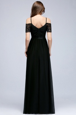 Summer Long Spaghetti V-neck Black Lace Chiffon Bridesmaid Dresses UK_3