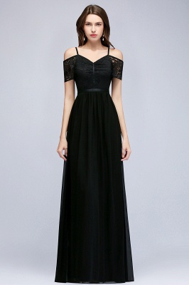 Summer Long Spaghetti V-neck Black Lace Chiffon Bridesmaid Dresses UK_5