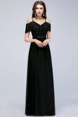 Summer Long Spaghetti V-neck Black Lace Chiffon Bridesmaid Dresses UK_4
