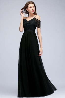 Summer Long Spaghetti V-neck Black Lace Chiffon Bridesmaid Dresses UK_6